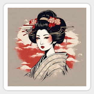 Geisha Portraits japanese style art Sticker